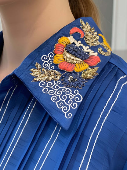 BLUE COLLAR EMBROIDED A LINE TUNIC