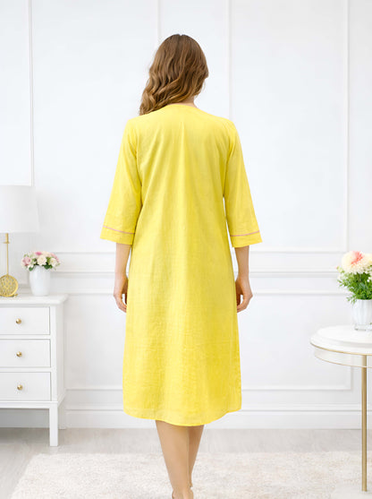 YELLOW FLORAL NECKLINE EMBROIDED ALINE TUNIC