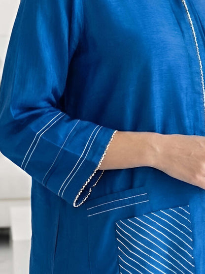 BLUE COLLAR EMBROIDED A LINE TUNIC