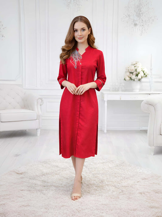 RED A LINE TUNIC WITH SIDE SLITS