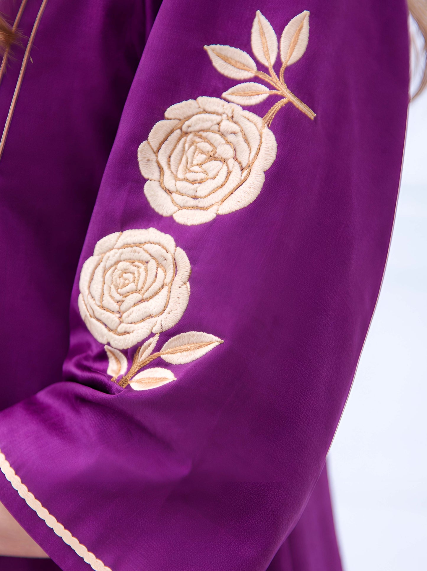 PURPLE FLORAL MACHINE EMBROIDED TUNIC WITH SIDE SLITS