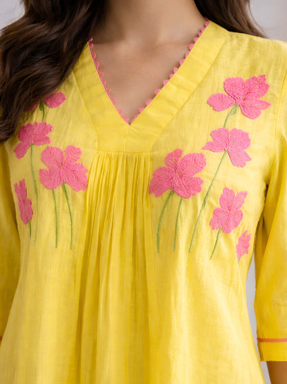 YELLOW EMBROIDED ALINE TUNIC