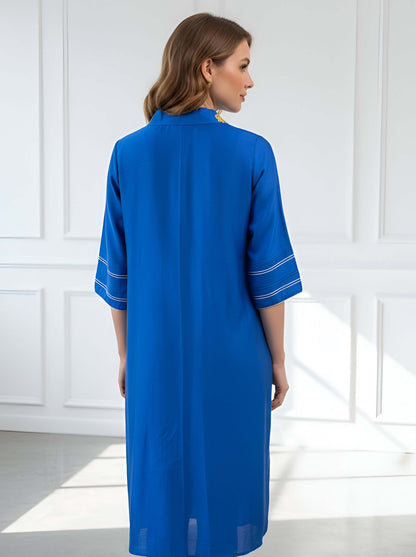 BLUE COLLAR EMBROIDED A LINE TUNIC