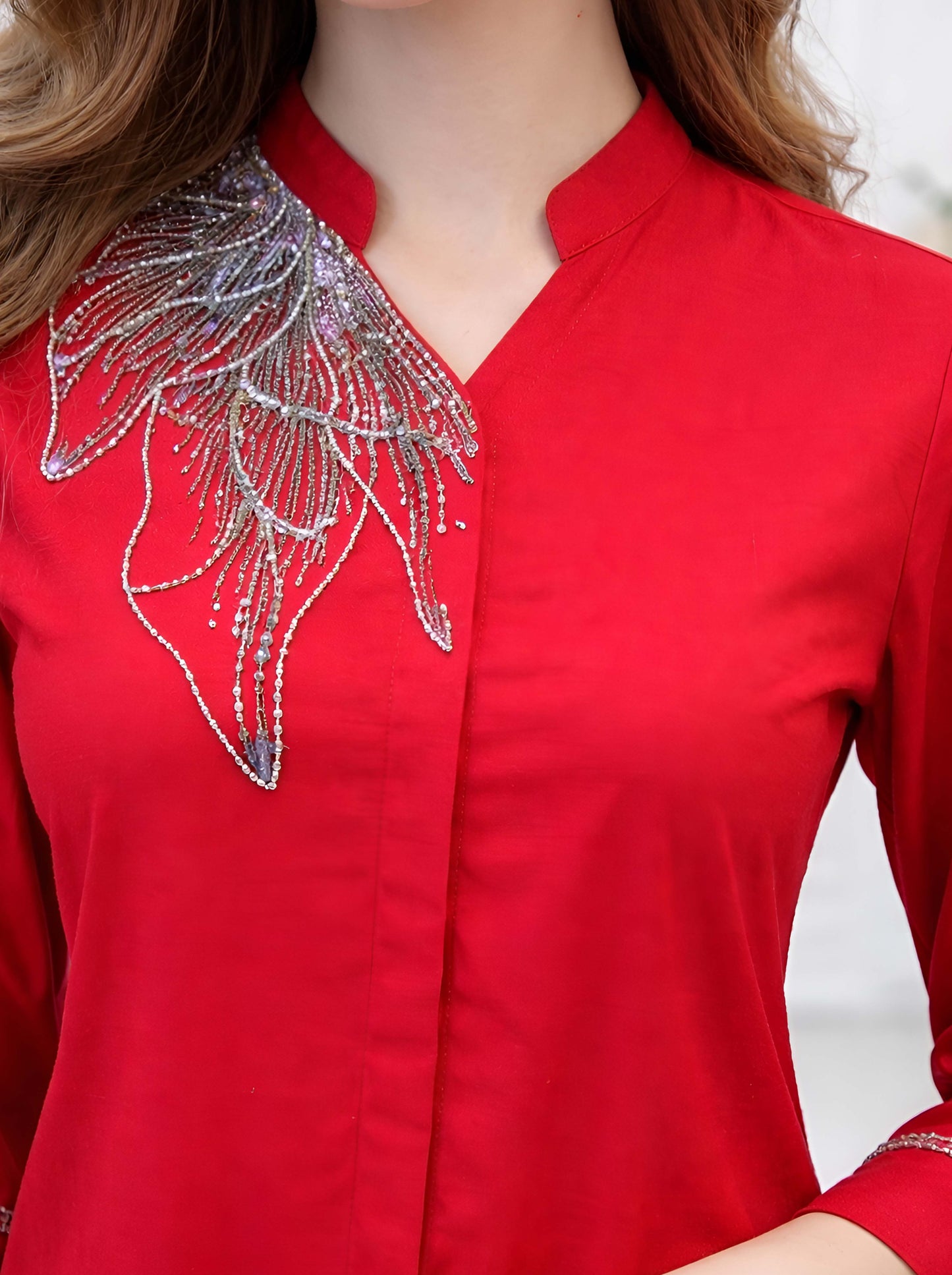 RED A LINE TUNIC WITH SIDE SLITS