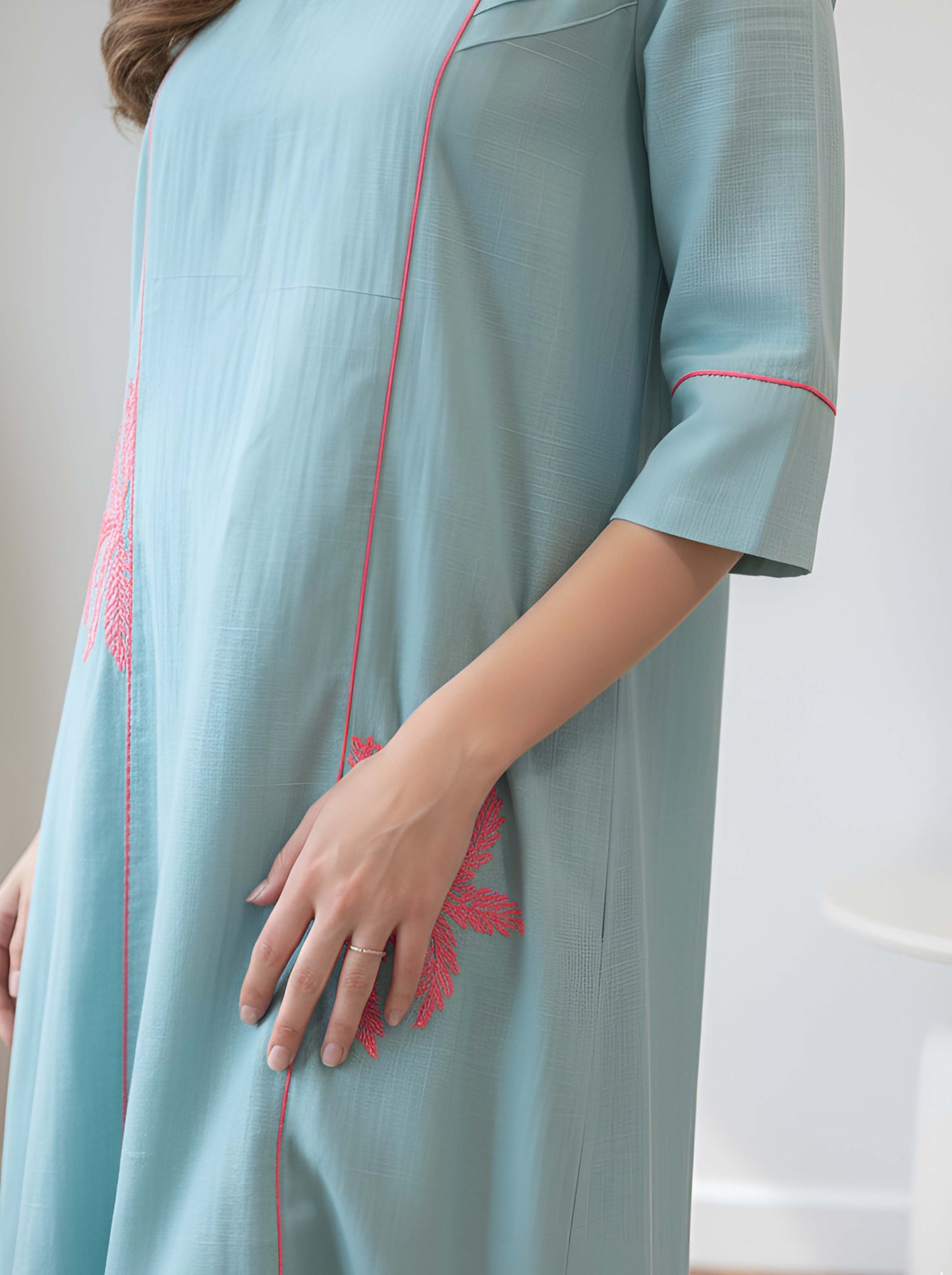AQUA BLUE MACHINE EMBROIDED A LINE TUNIC