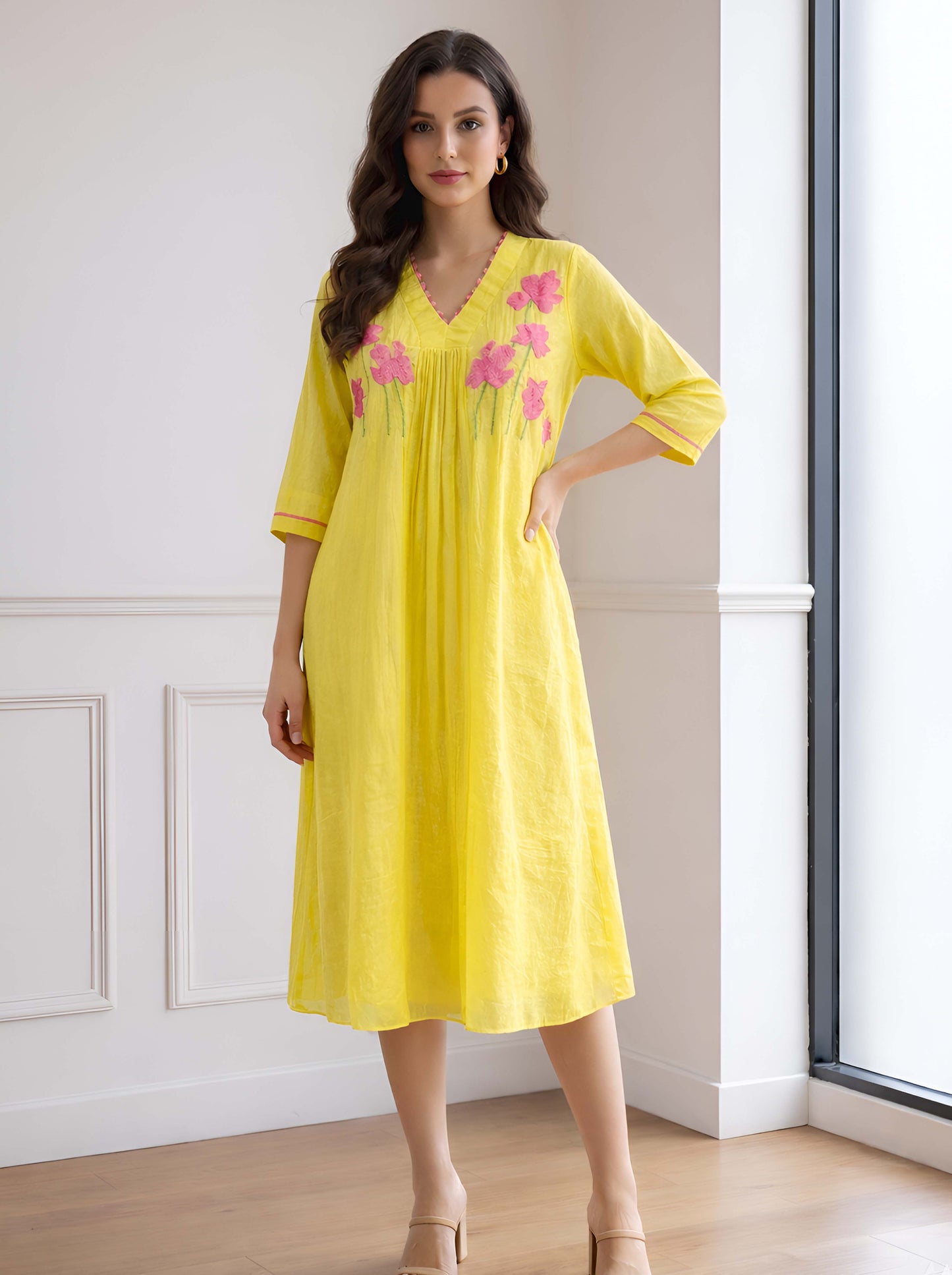 YELLOW EMBROIDED ALINE TUNIC