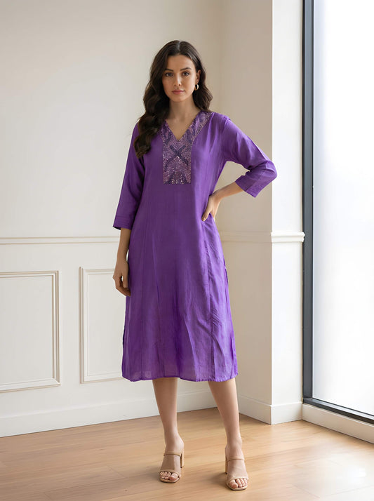 PURPLE ALINE WITH SIDE SLIT TUNIC