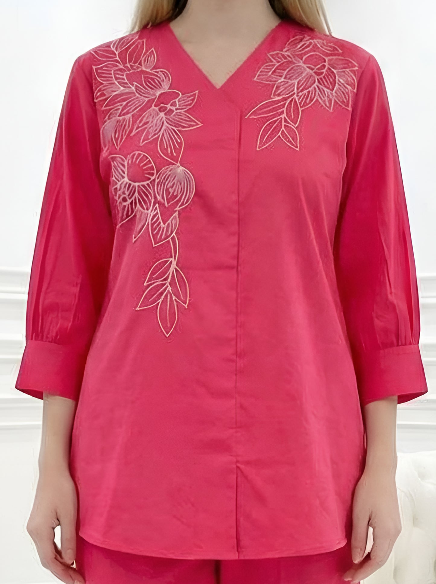 PINK TEXTURED EMBROIDED CORDSET