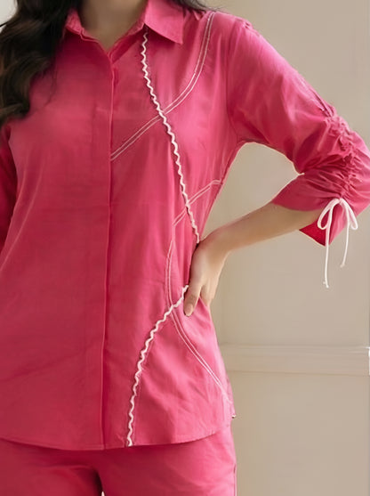 PINK BRAIDED POPLIN CORDSET
