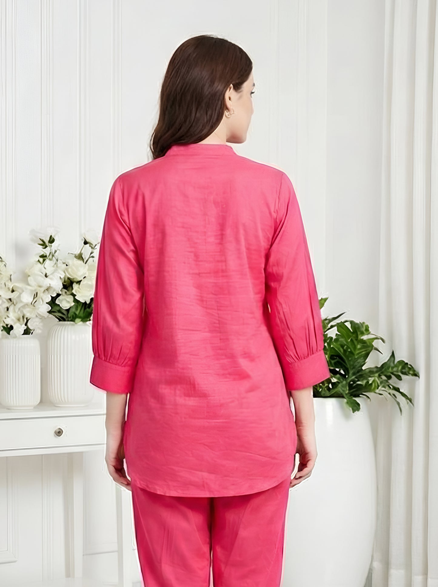 PINK TEXTURED EMBROIDED CORDSET