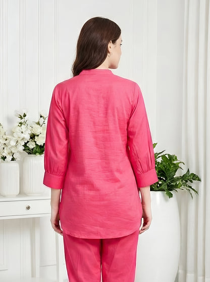 PINK TEXTURED EMBROIDED CORDSET