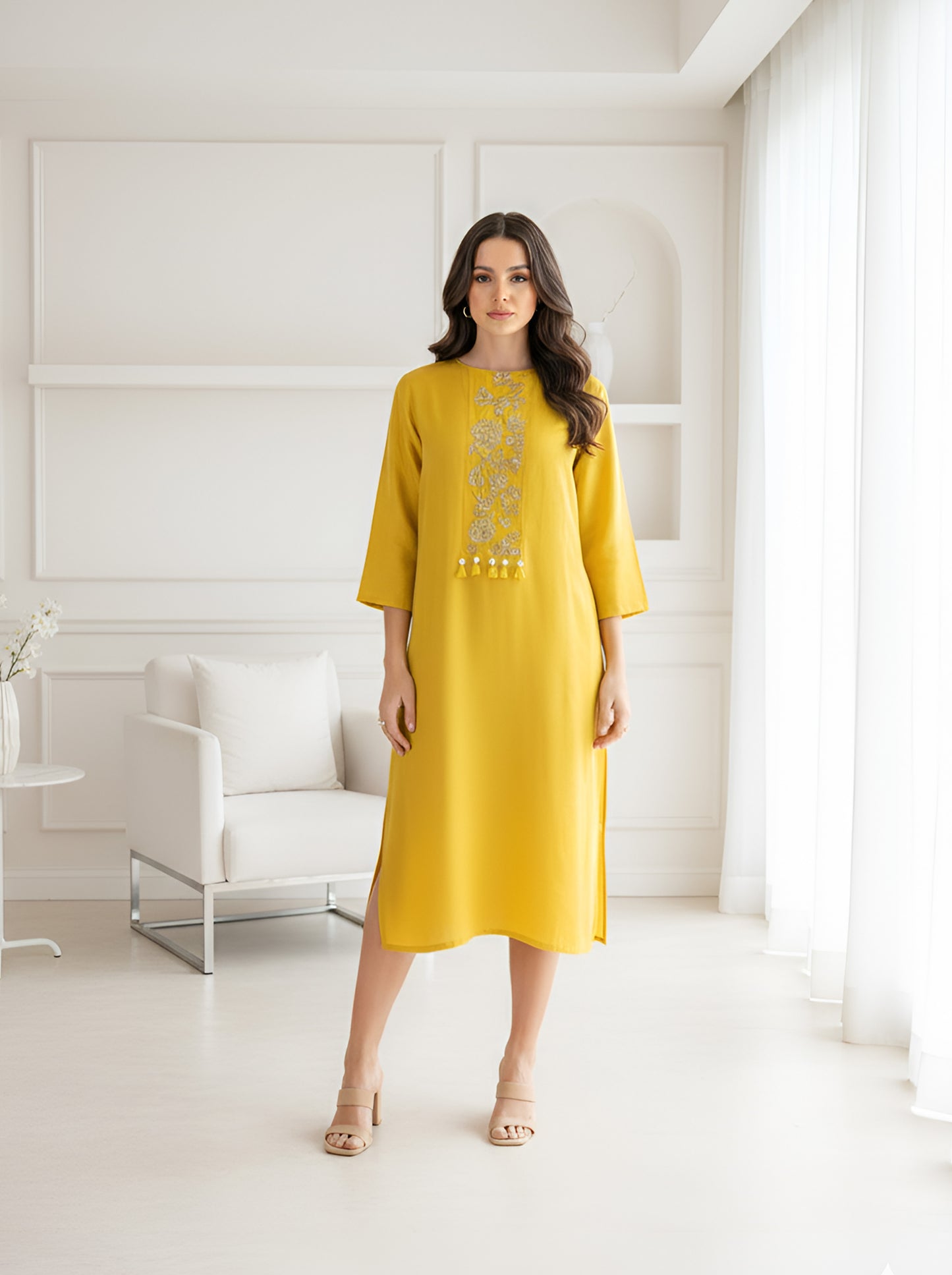 YELLOW A LINE TUNIC WITH SIDE SLITS