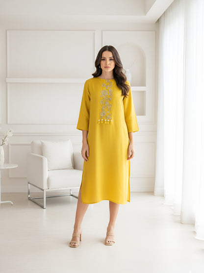 YELLOW A LINE TUNIC WITH SIDE SLITS