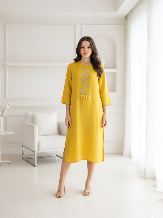 YELLOW A LINE TUNIC WITH SIDE SLITS