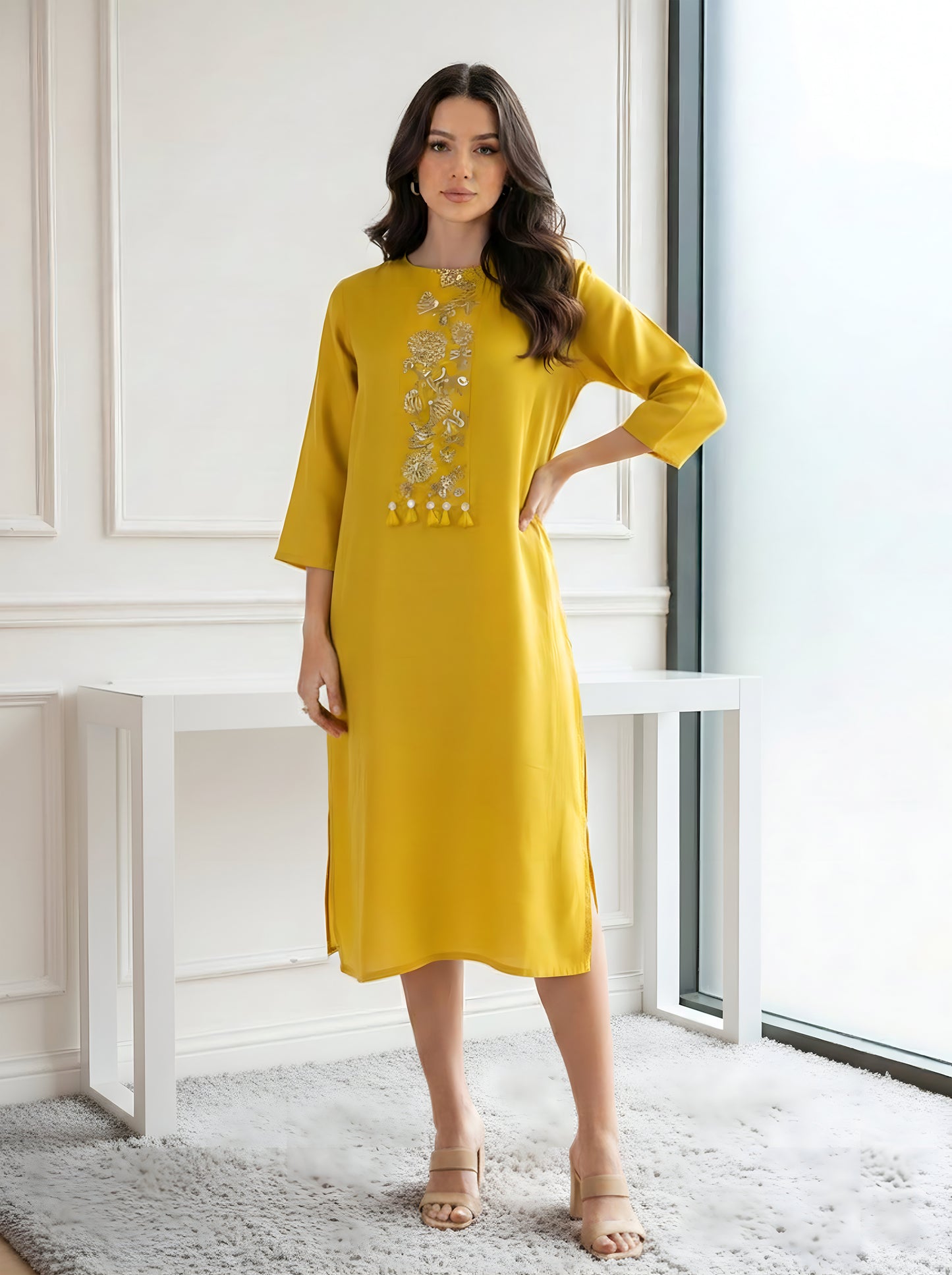 YELLOW A LINE TUNIC WITH SIDE SLITS