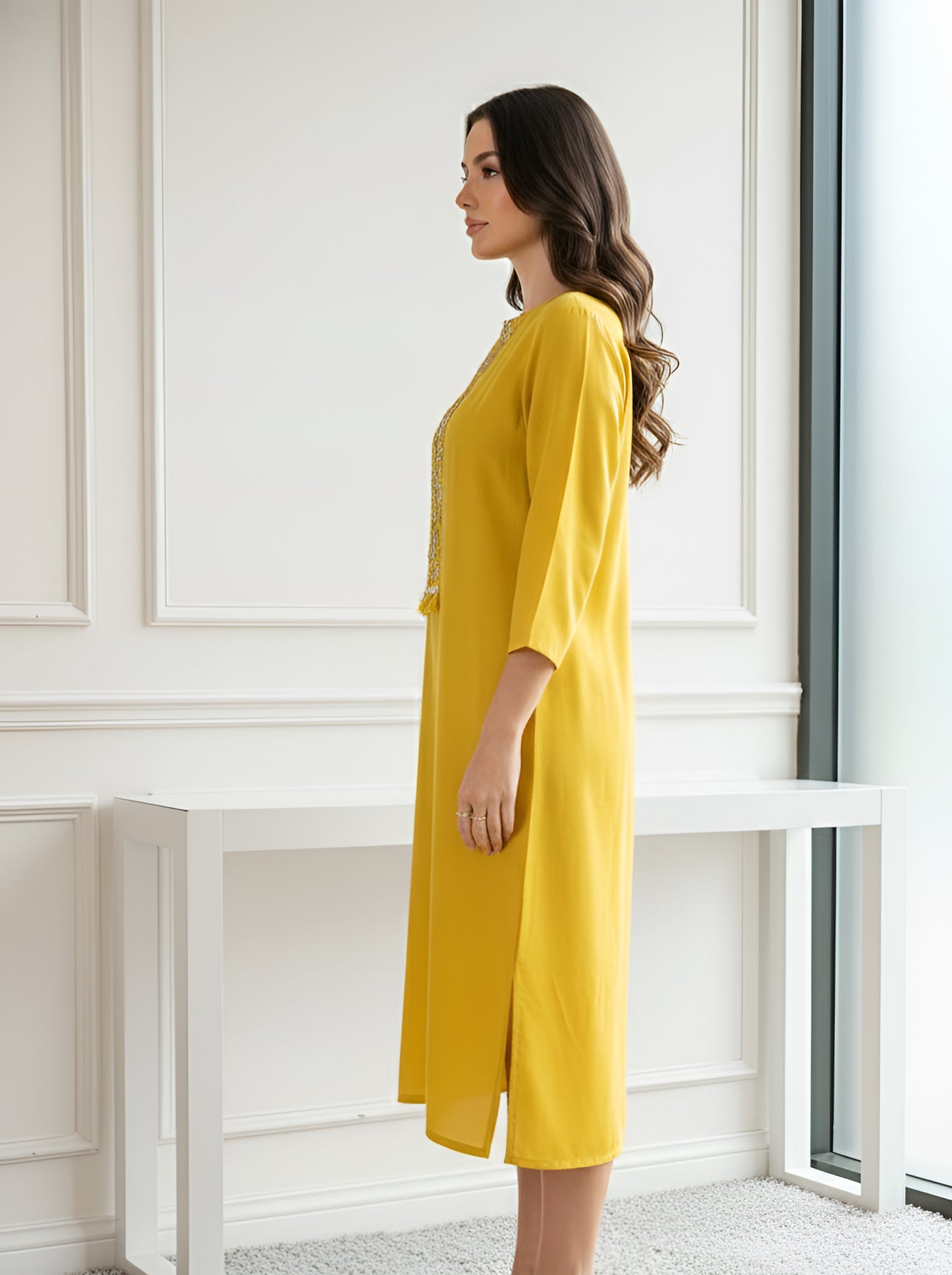 YELLOW A LINE TUNIC WITH SIDE SLITS