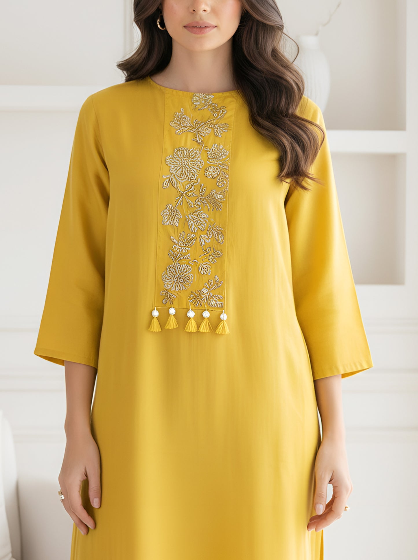 YELLOW A LINE TUNIC WITH SIDE SLITS