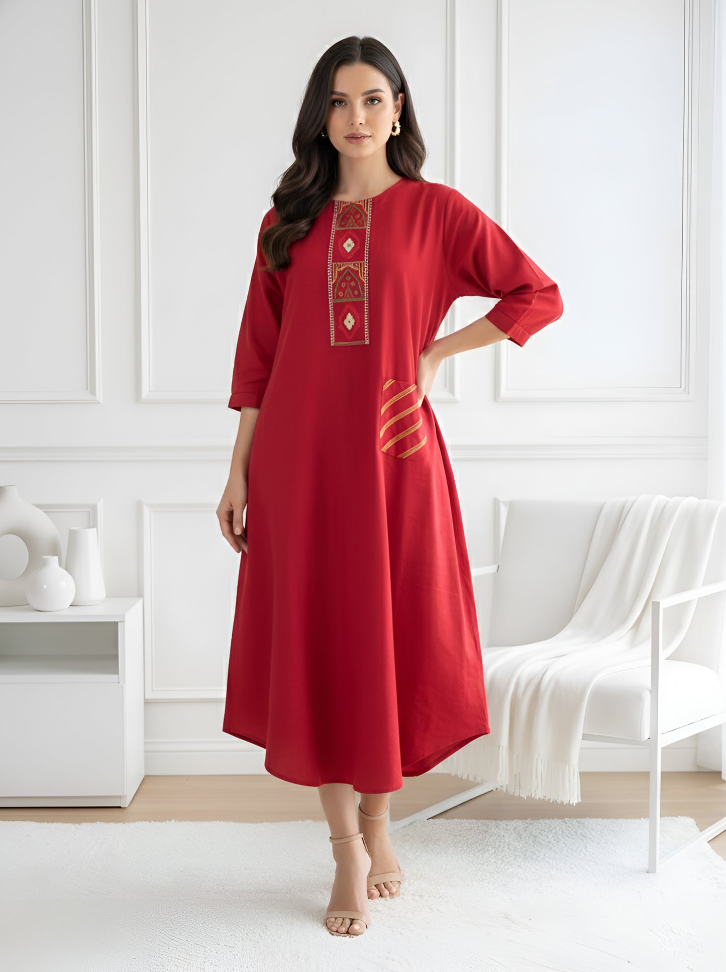 RED ALINE COWL TUNIC