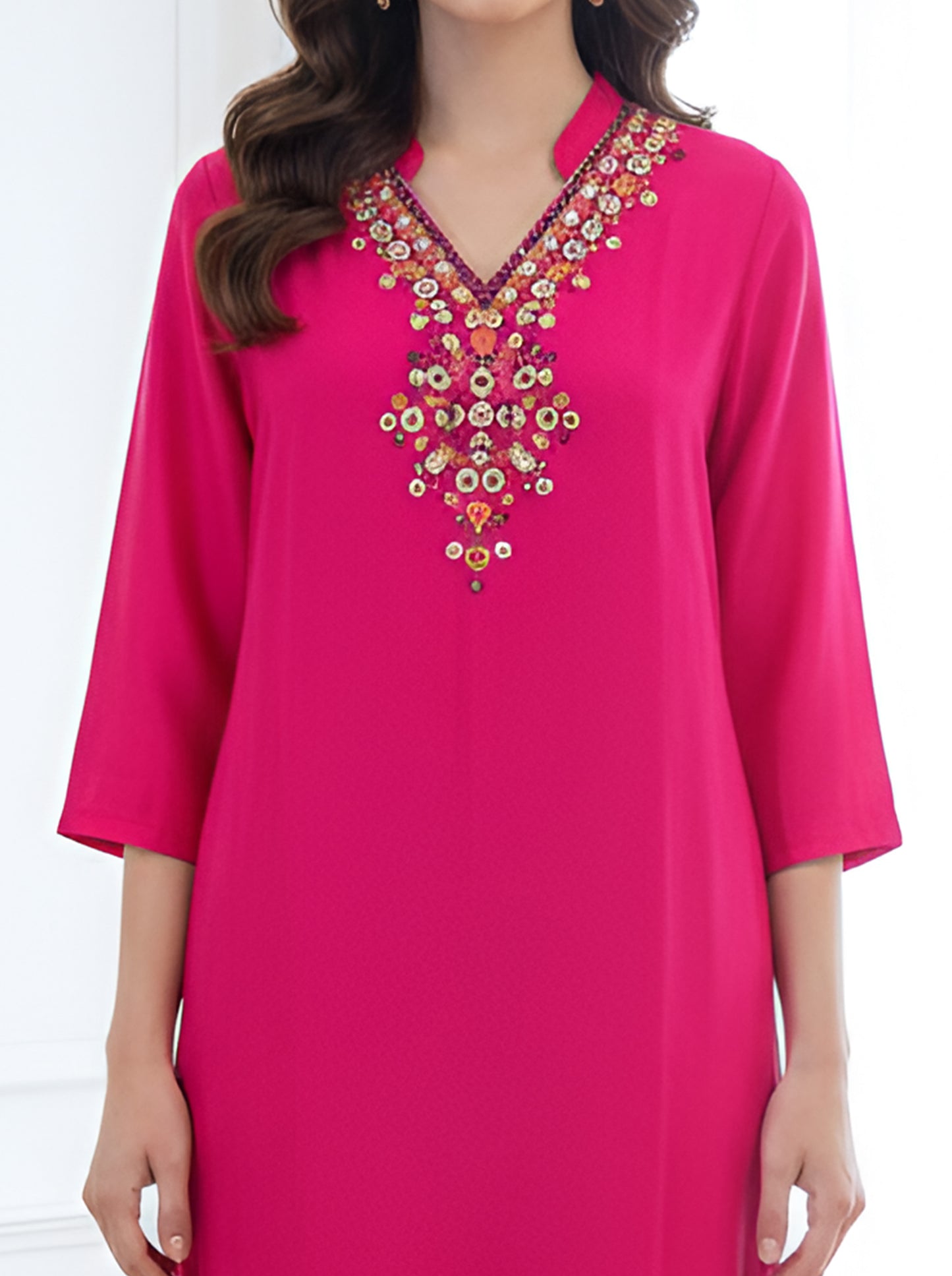 RANI MIRROE EMBROIDERY NECKLINE TUNIC
