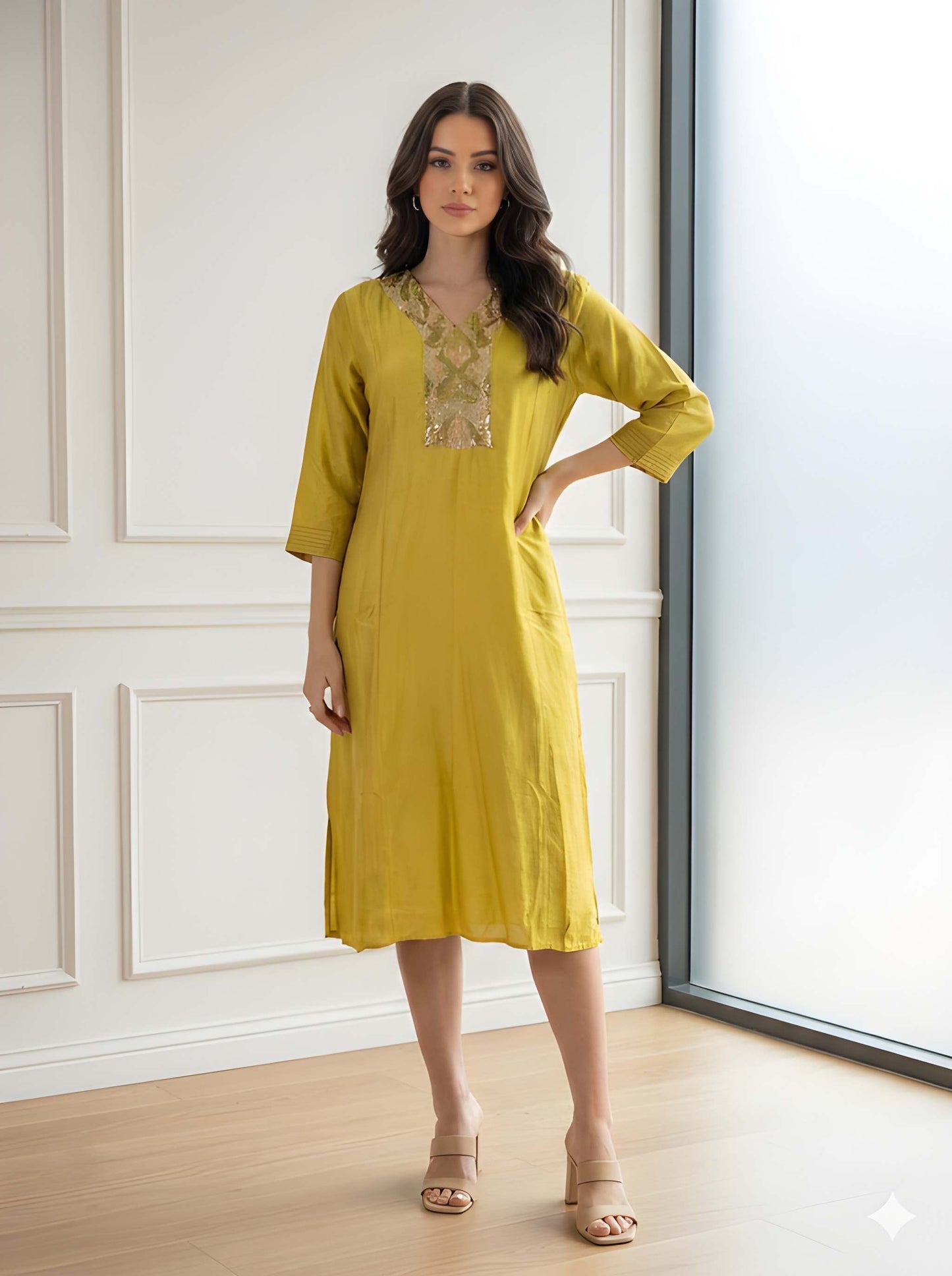 YELLOW ALINE WITH SIDE SLIT TUNIC