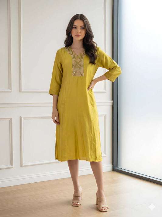 YELLOW ALINE WITH SIDE SLIT TUNIC