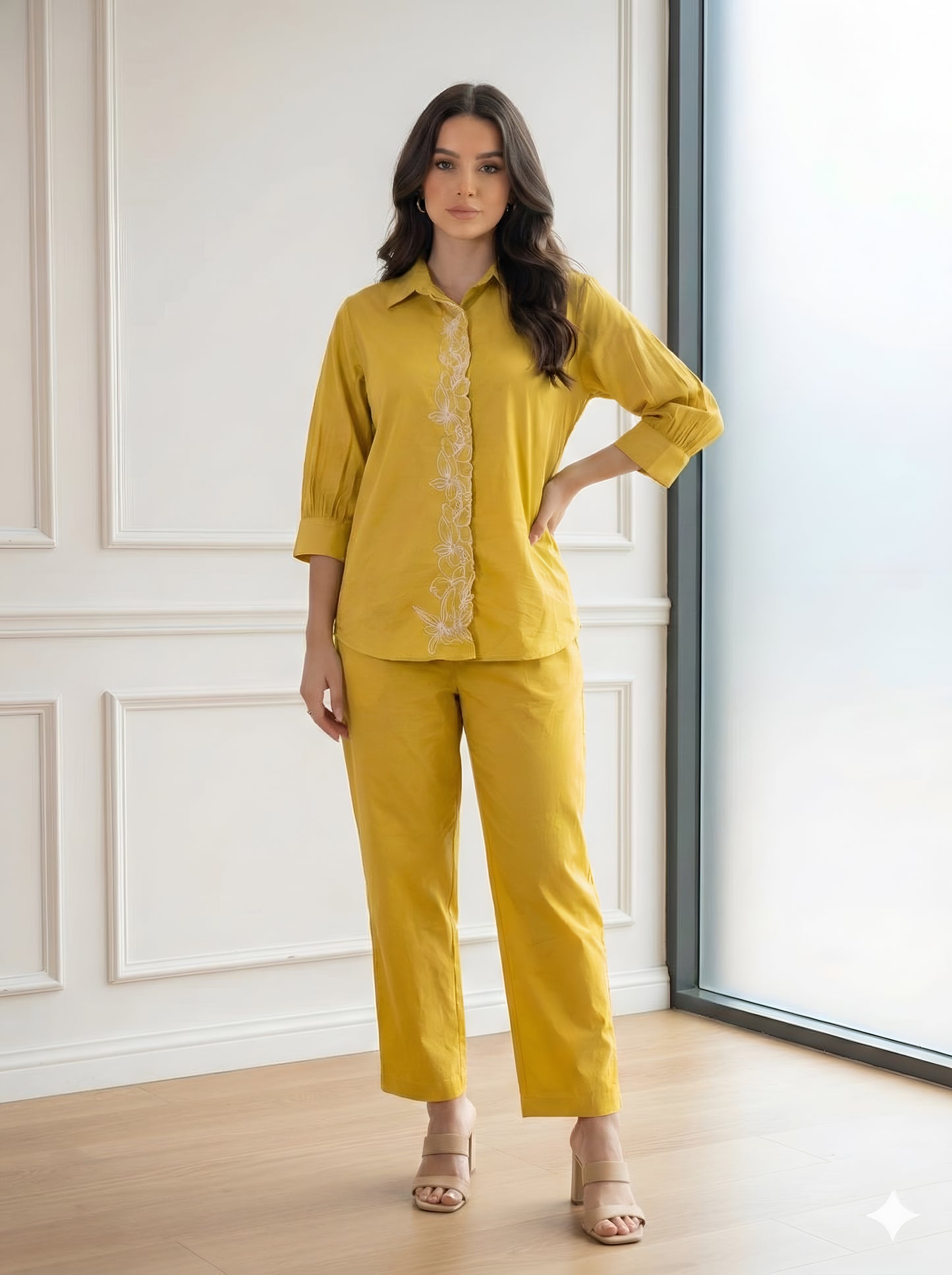 YELLOW EMBROIDED POPLIN CORDSETS