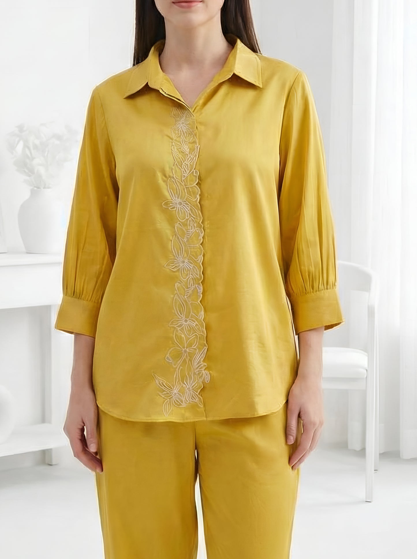 YELLOW EMBROIDED POPLIN CORDSETS